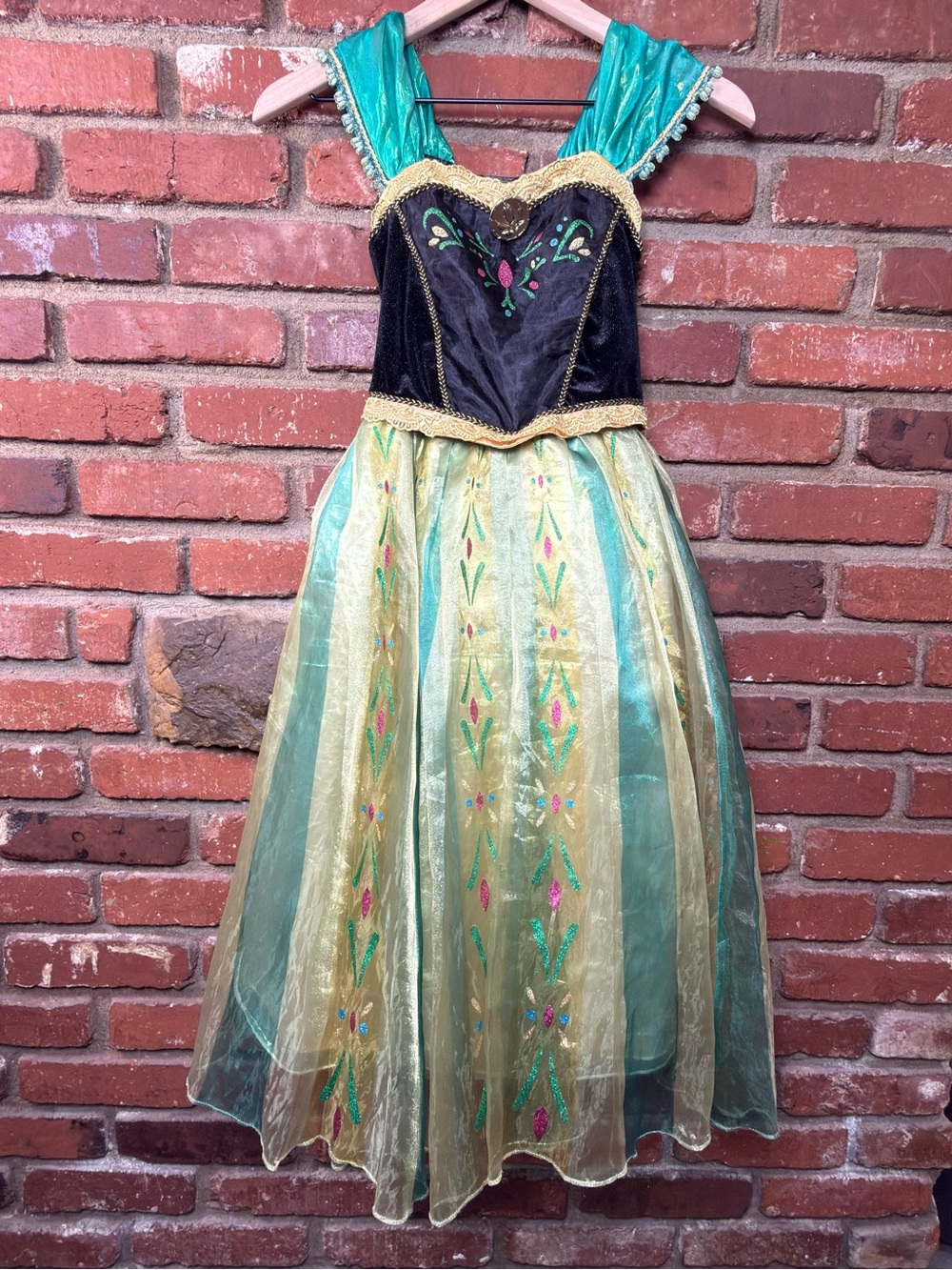 Disney Frozen Anna Dress Gown Ball Costume kids Size 5-6 flaw note